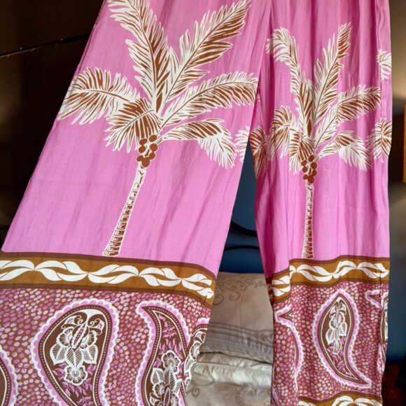 Maison d'Amelie Paris Pink Palm Wide Leg Silky Pants - Picture 3 of 10